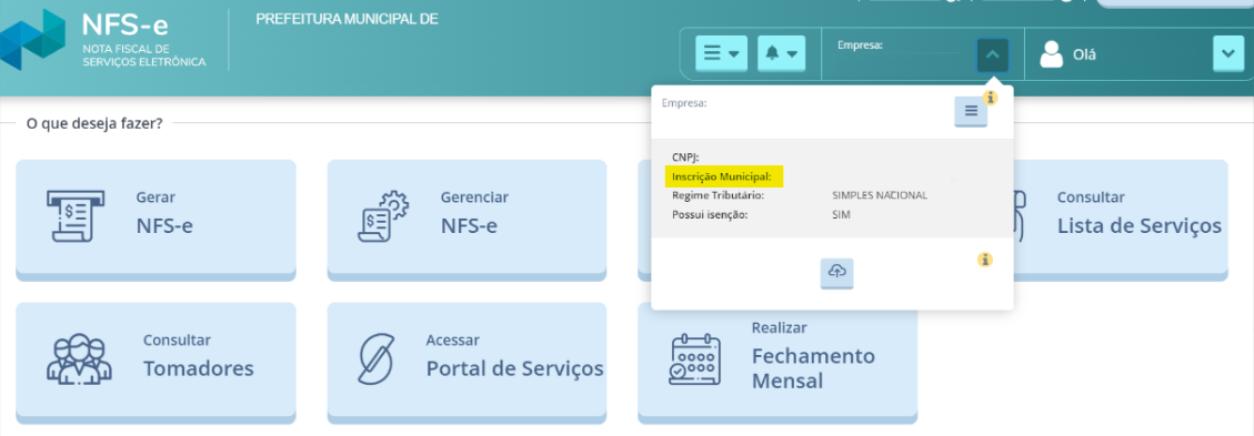 Tela de consulta da Inscrição Municipal no padrão Megasoft.