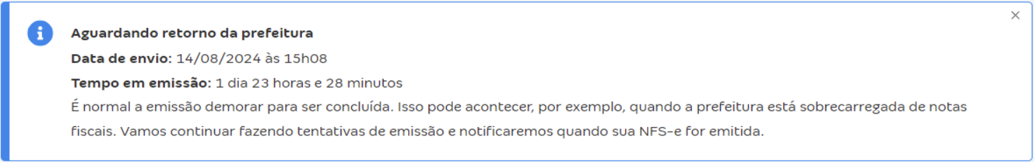 Tela com destaque para detalhamento do retorno da prefeitura para NFS-e Aguardando retorno.