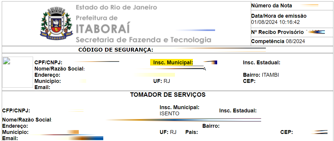Tela para consulta da Inscrição Municipal no padrão Prefeitura Rápida.