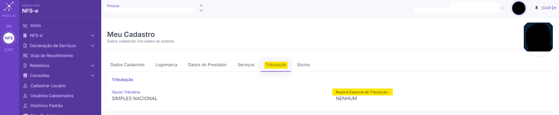 Tela para consulta do Regime especial de tributação no padrão ISSNFe Online.