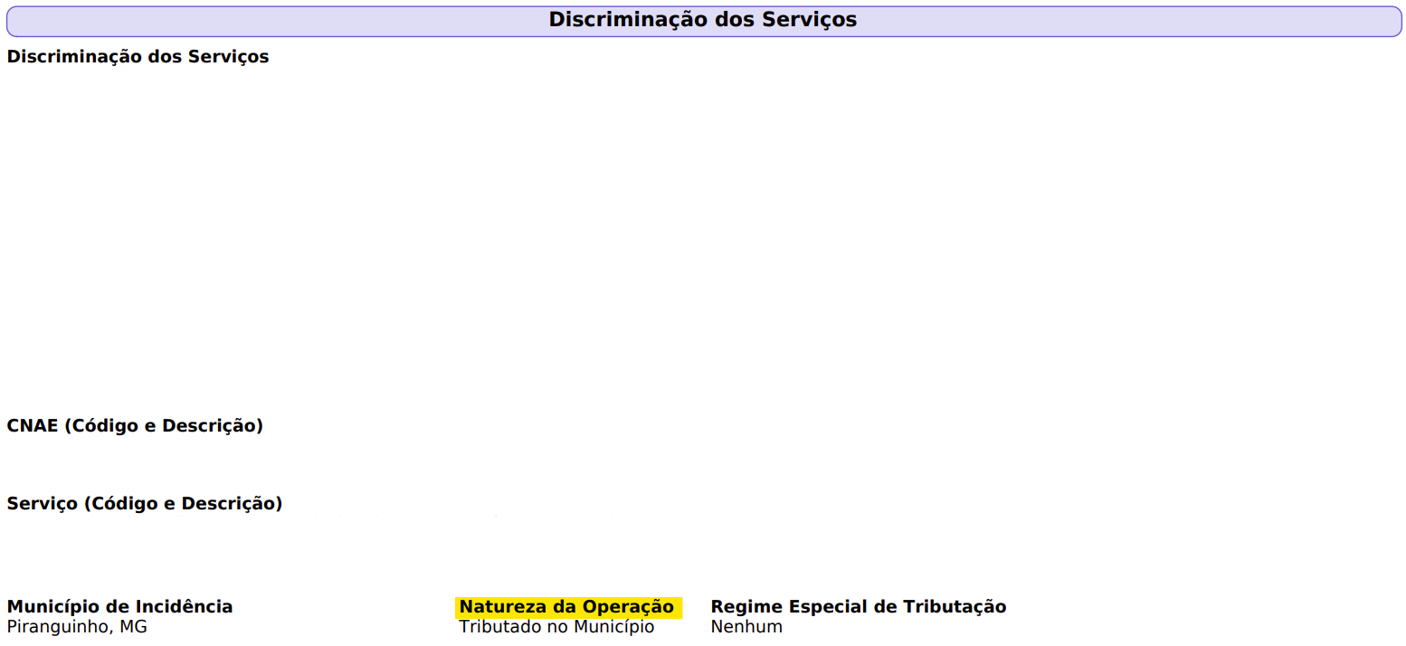Tela para consulta da Natureza de operação padrão no padrão ISSNFe Online.