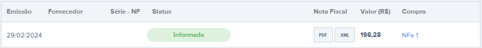 Tela com destaque para o status Informada.