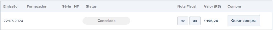 Tela com destaque para o status Cancelada.