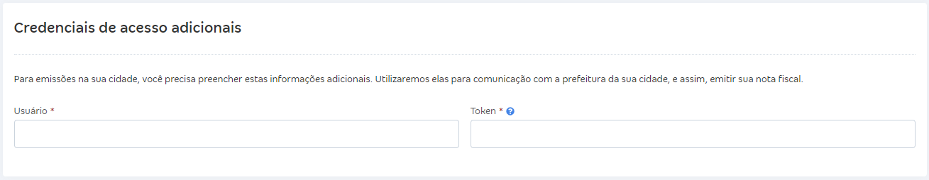 Tela de configurações da NFS-e com destaque para o campo Credenciais de acesso adicionais.