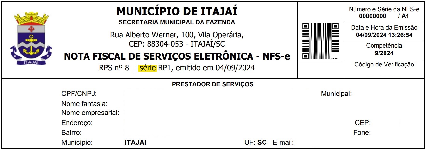Tela para consulta da Série do RPS no padrão Pública.