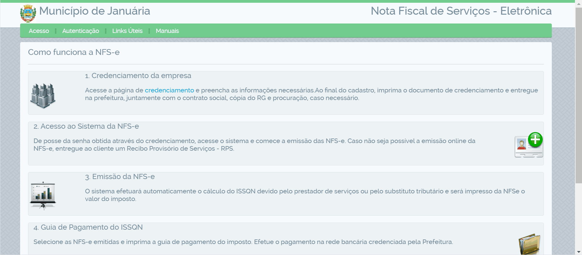Tela de login no portal da prefeitura.