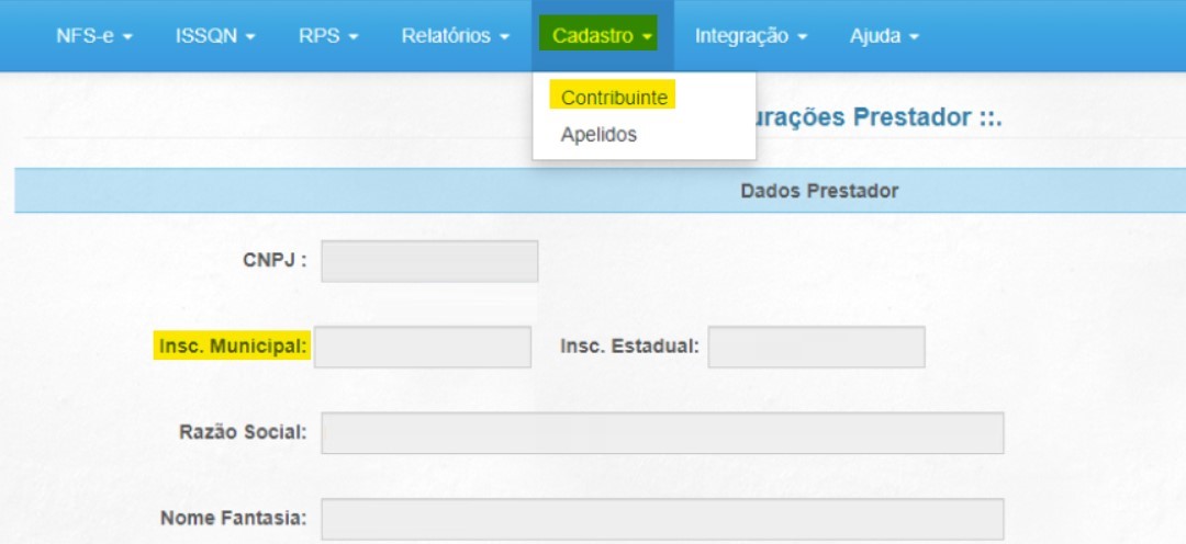 Tela para consulta da Inscrição Municipal no padrão SimplISS.