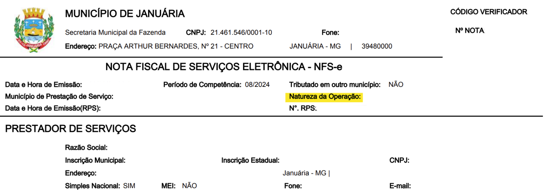 Tela de consulta da Natureza de operação padrão no padrão Síntese Tecnologia.