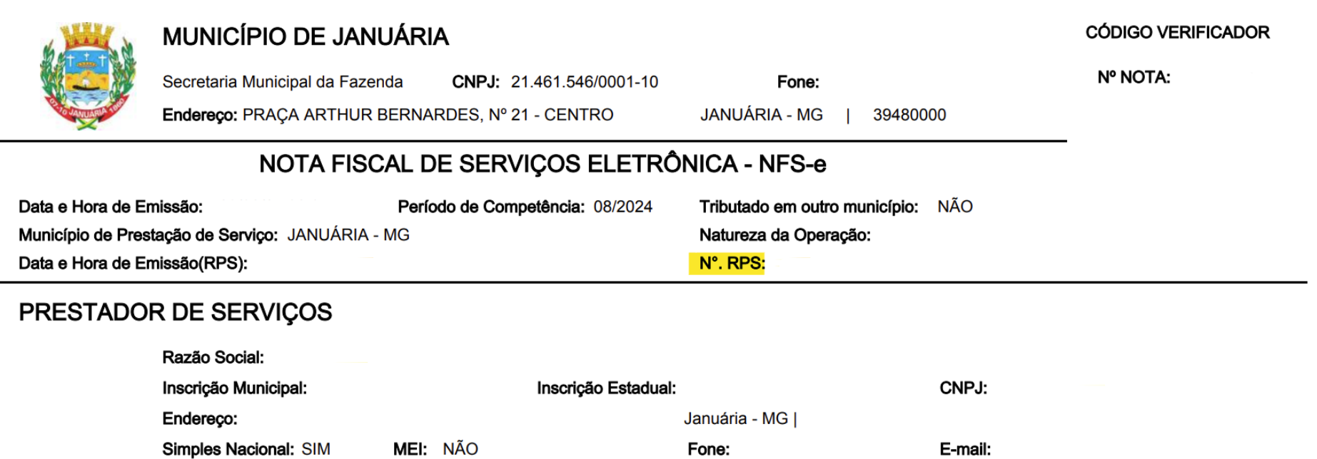 Tela para consulta do Último RPS utilizado no padrão Síntese Tecnologia.