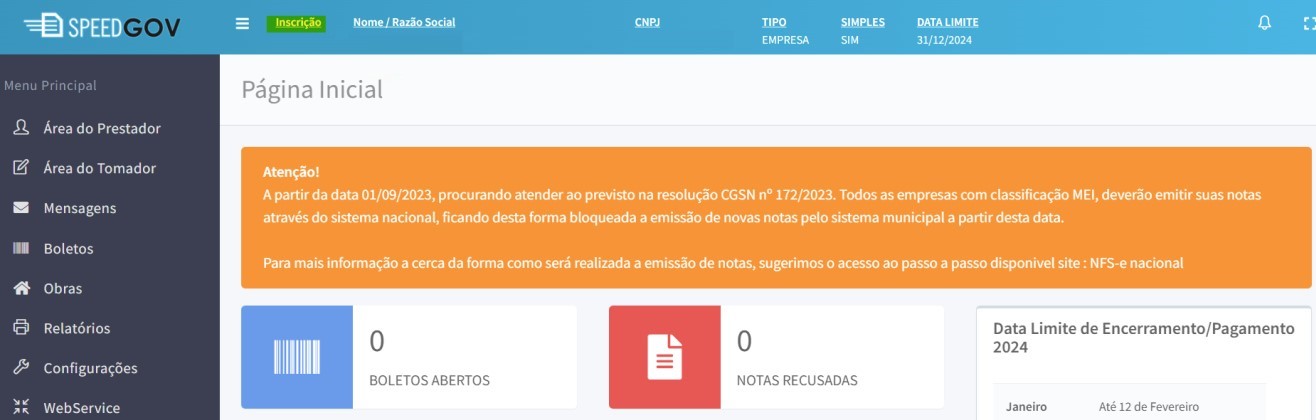 Tela para consulta da Inscrição Municipal no padrão SpeedGov.