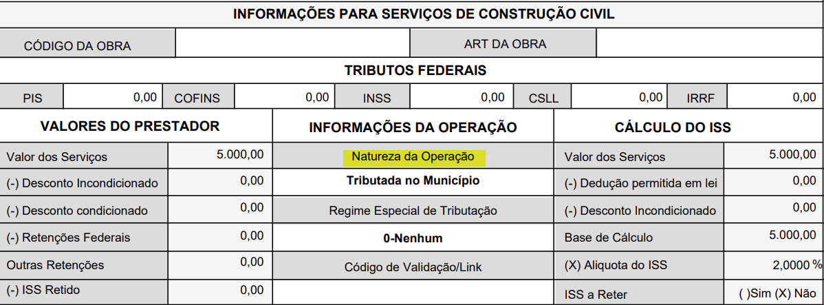Tela para consulta da Natureza de operação padrão no padrão SpeedGov.
