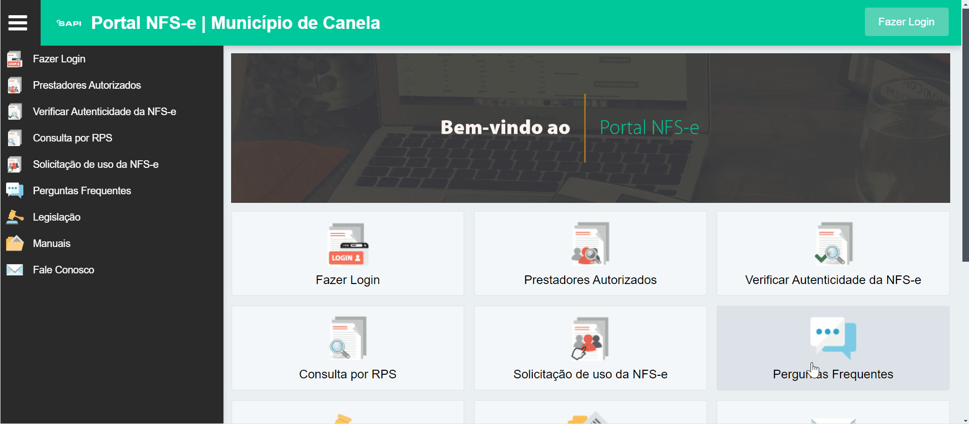 Tela de login no portal da prefeitura.