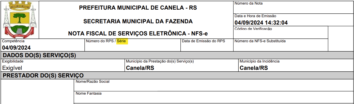 Tela para consulta da série do RPS no padrão System.