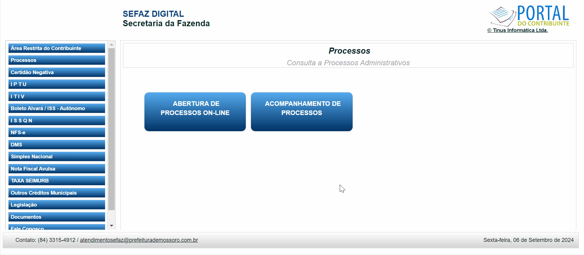 Tela de login no portal da prefeitura.