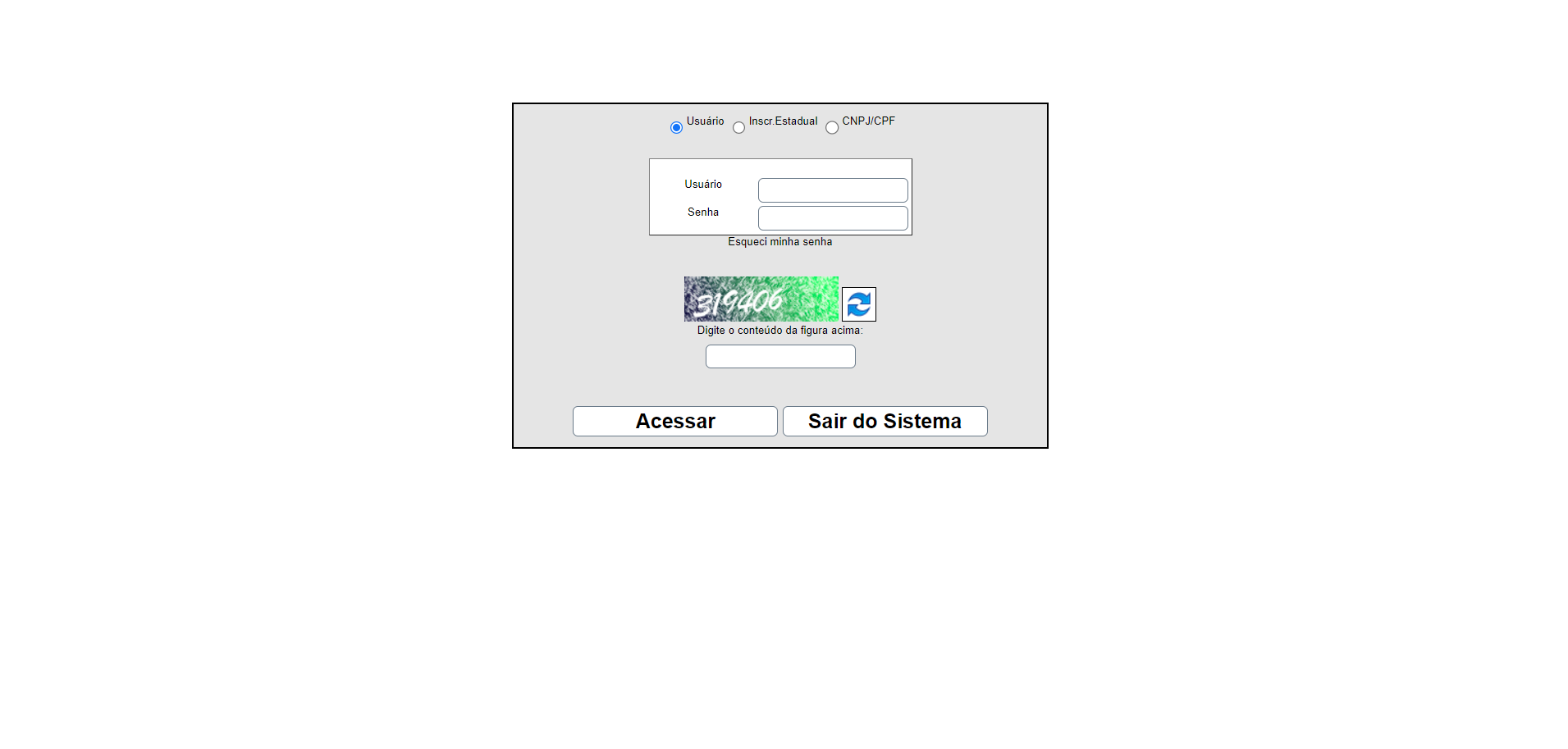 Tela de login no portal da prefeitura.