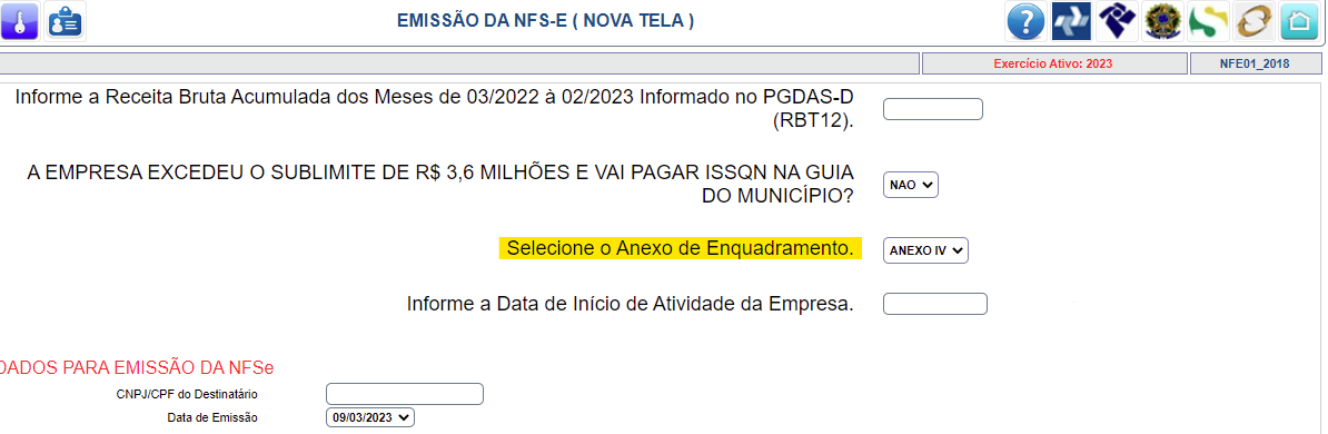 Tela para consulta do Anexo de Enquadramento no padrão Primax Online.