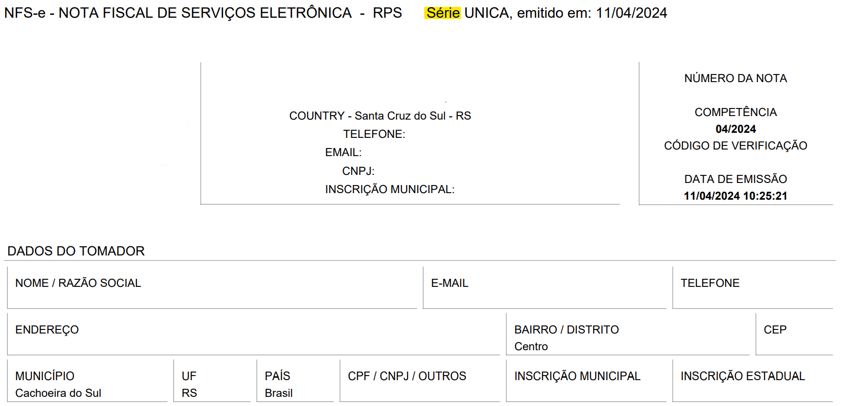 Tela para consulta da série do RPS no padrão Thema.