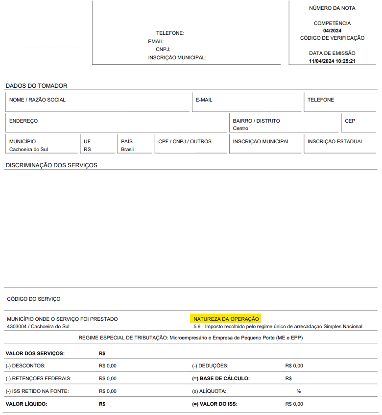 Tela para consulta da Natureza de operação padrão no padrão Thema.