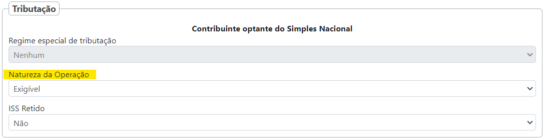 Tela para consulta da Natureza de operação padrão no padrão Tecnos.