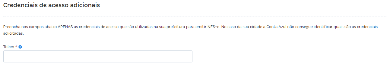 Tela de configurações da NFS-e com destaque para o campo Credenciais de acesso adicionais.