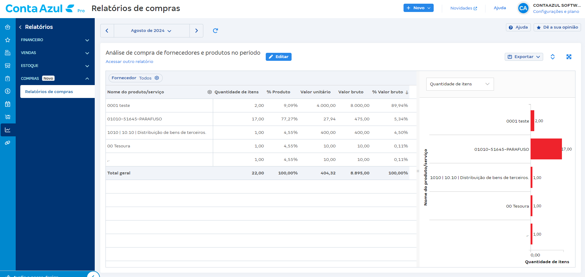 Passo a passo para acessar Análise de compra de fornecedores e produtos no período por Relatórios de compras.