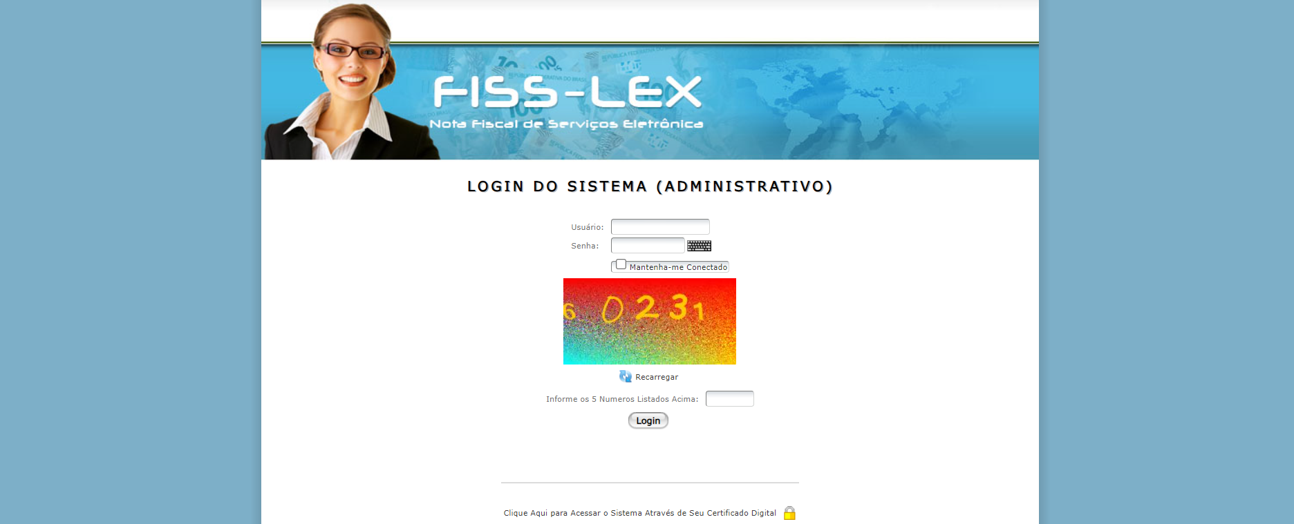 Tela de login no portal da prefeitura.