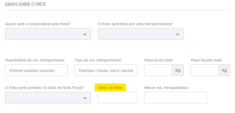 Passo a passo para informar o valor do frete na NF de devolução.