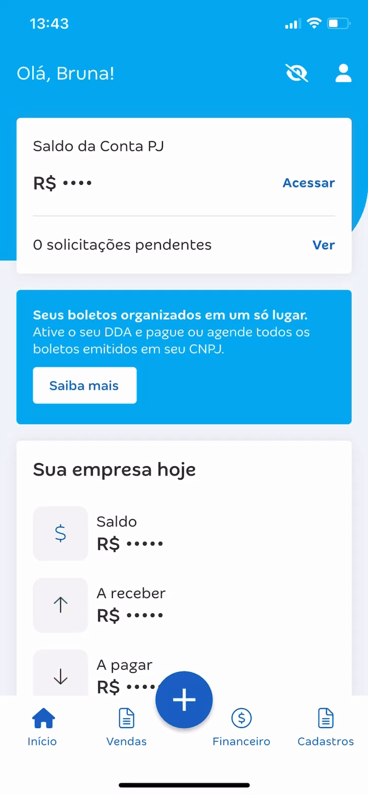 Passo a passo para enviar um Pix via Conta PJ da Conta Azul.
