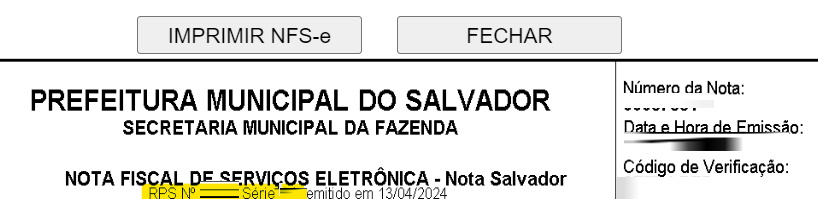 Tela para consulta do Último RPS utilizado no padrão Nota Salvador.