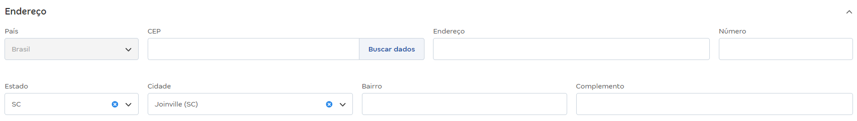 Tela com destaque para configuração do endereço do seu cliente.