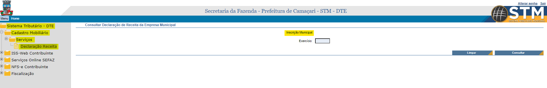 Tela de consulta da Inscrição Municipal no padrão Semfaz STM.