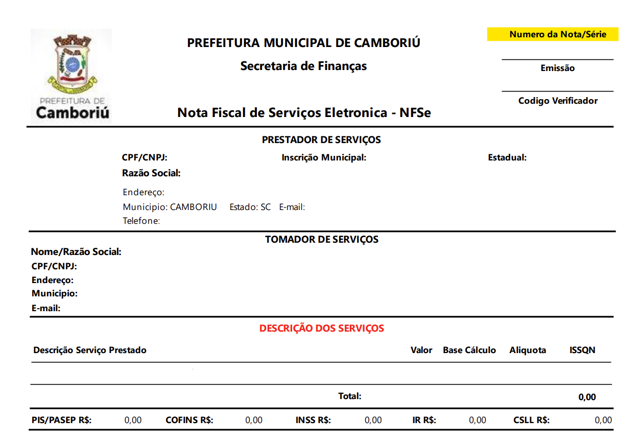 PDF da NFS-e para consulta da Série do RPS no padrão Gefisco.