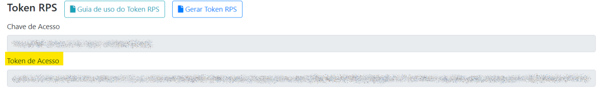 Tela de consulta do Token RPS no padrão Elmar Tecnologia.