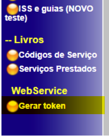 Tela para Gerar Token RPS no padrão NF Eletrônica.