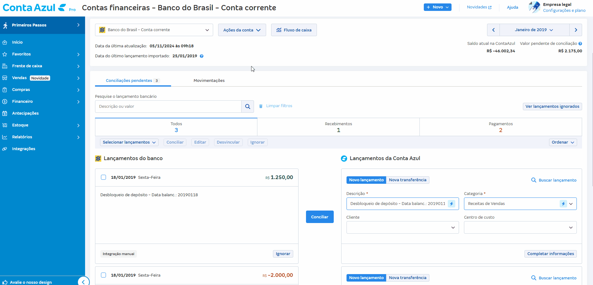 Passo a passo para Buscar lançamento já criado na Conta Azul.