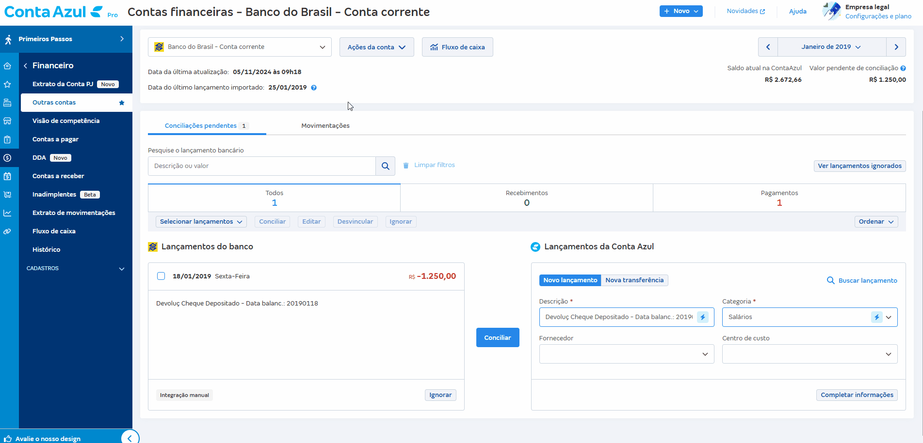 Passo a passo para restaurar lançamentos ignorados.