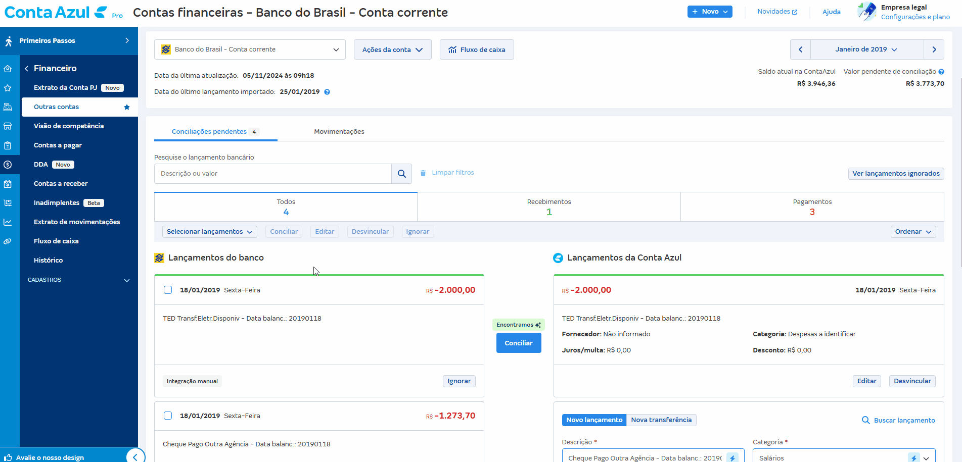 Passo a passo para Selecionar lançamentos.