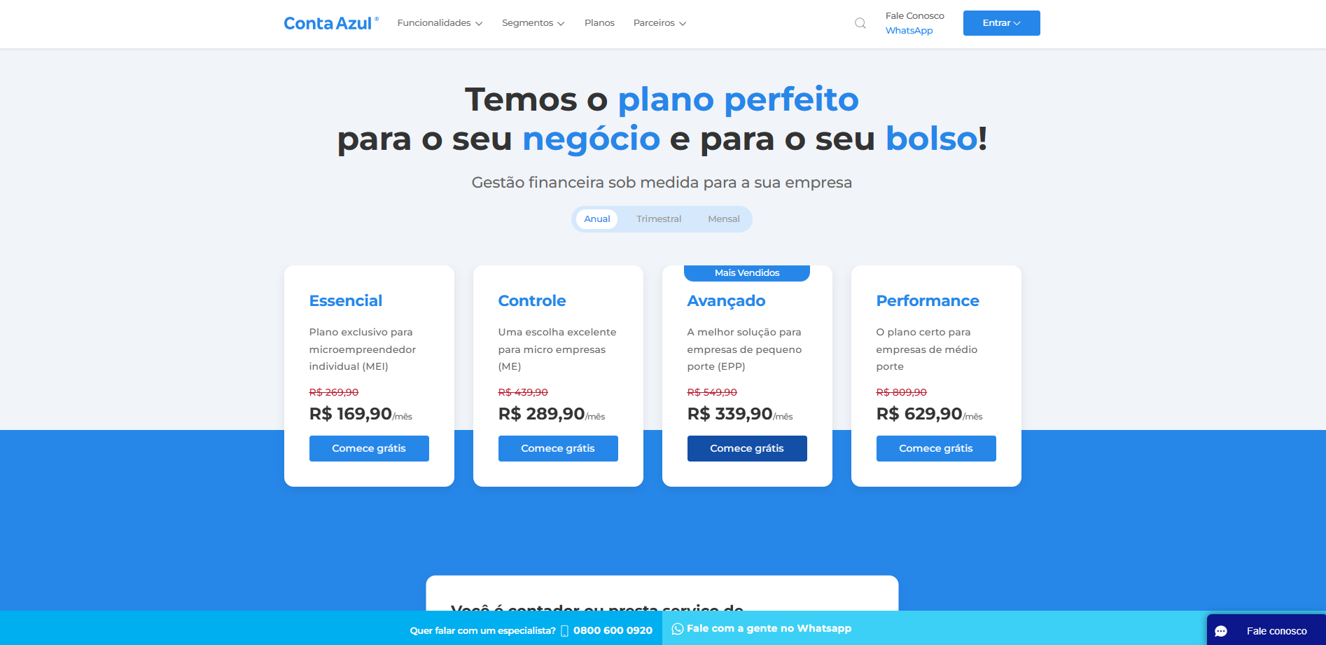 Passo a passo para acessar o site com os planos da Conta Azul.