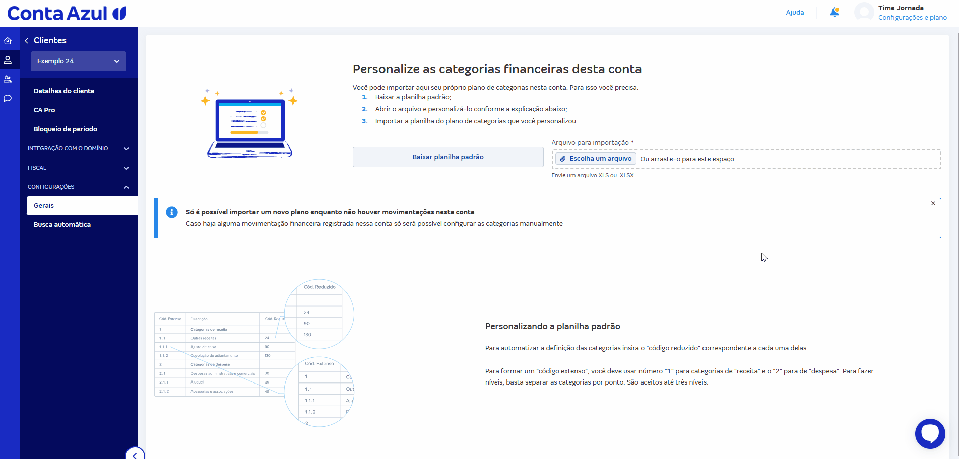 Passo a passo para importar o plano de categorias na conta do seu cliente.