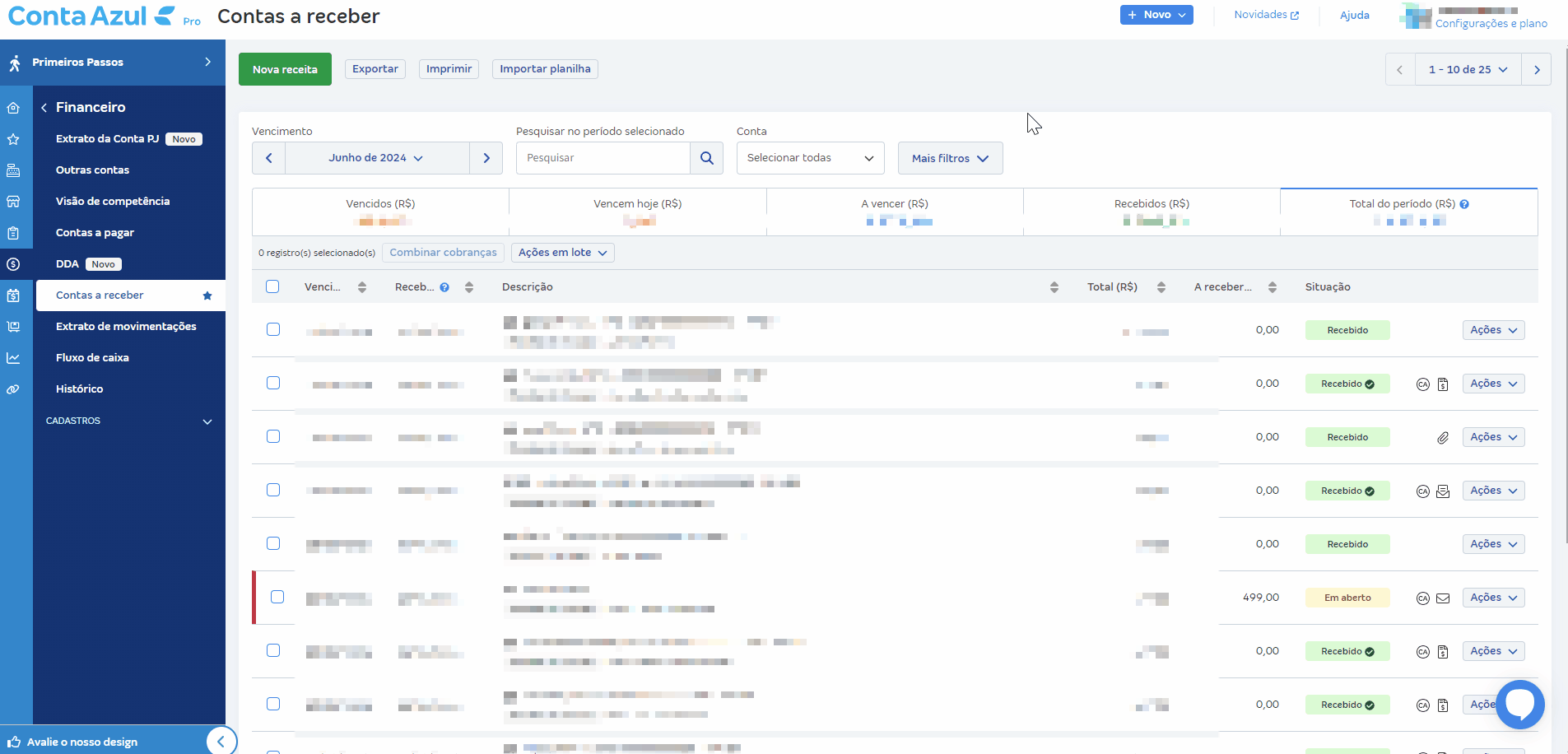 Passo a passo para consultar a situação da fatura de uma cobrança pelo Cartão de crédito via link da Conta Azul.