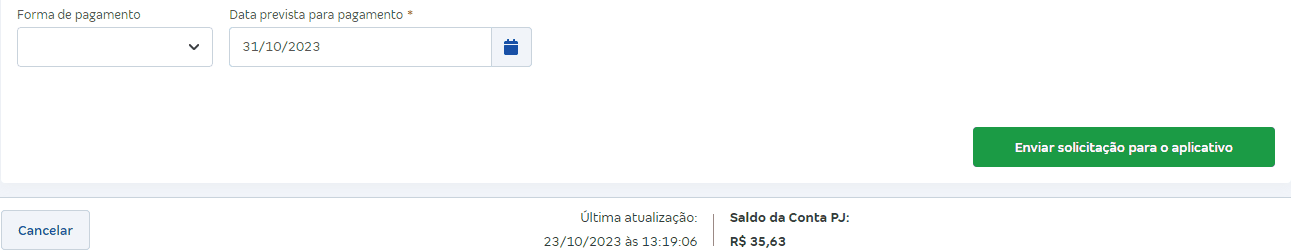 Passo a passo para enviar solicitação de pagamento pelo computador Conta Azul Pro de Tipo de pagamento Agência e conta.
