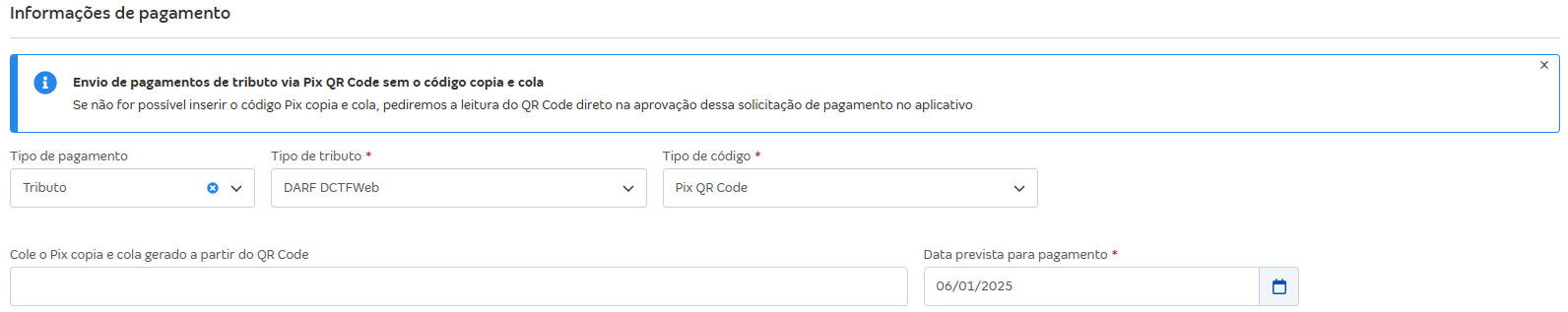 Passo a passo para enviar solicitação de pagamento pelo computador Conta Azul Pro de Tipo de pagamento Tributo.