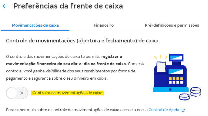 Desabilitar a conta gaveta do frente de caixa.