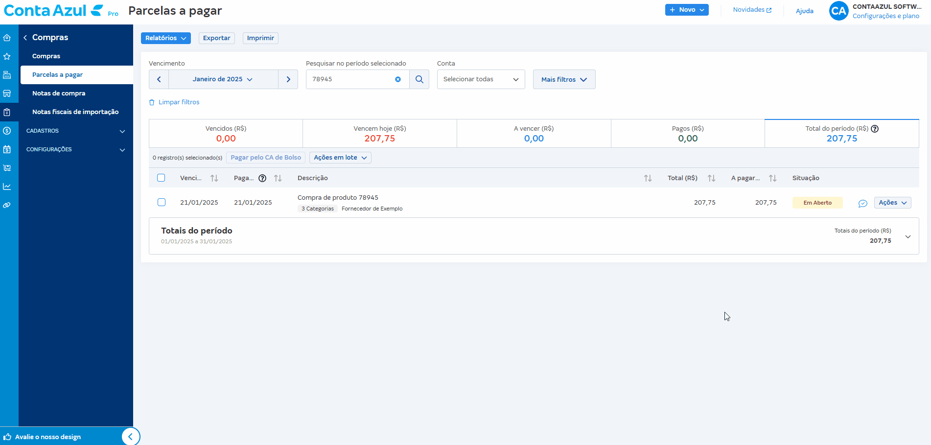 Passo a passo para consultar rateio automático de categorias na parcela a pagar da compra.gif