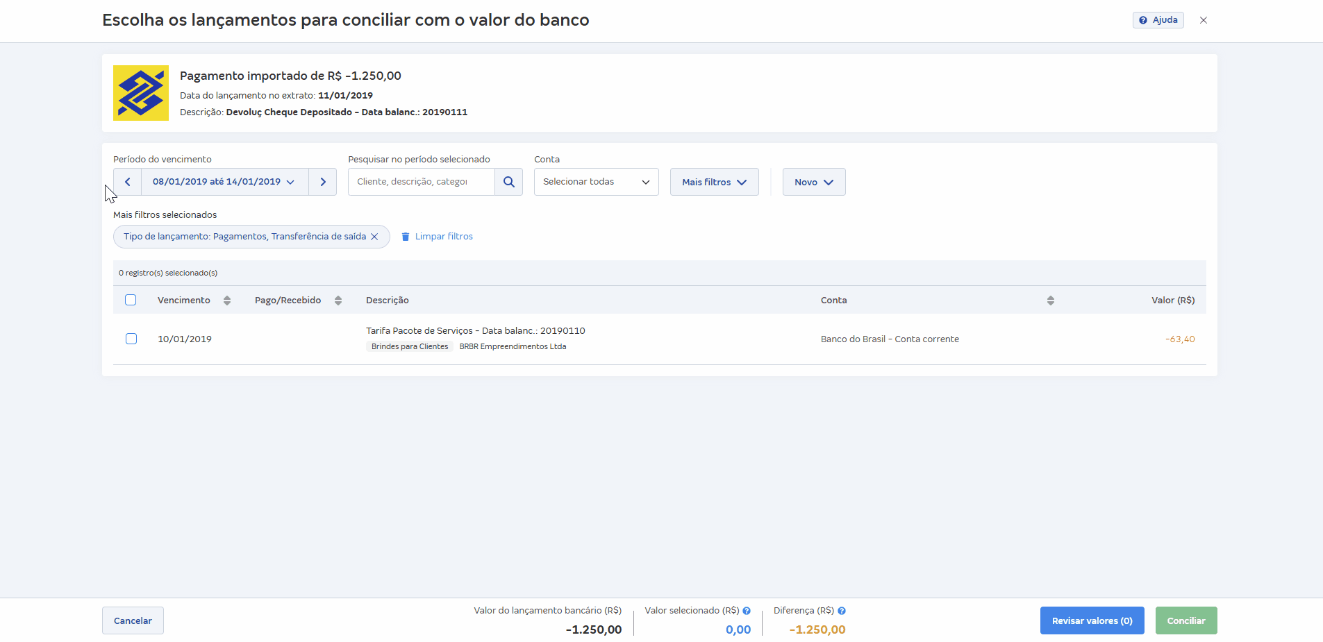 Passo a passo para selecionar vários lançamentos e Ajustar valores.