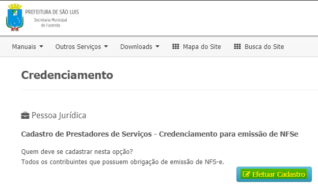 Tela da prefeitura de Manaus com o botao Efetuar cadastro.png
