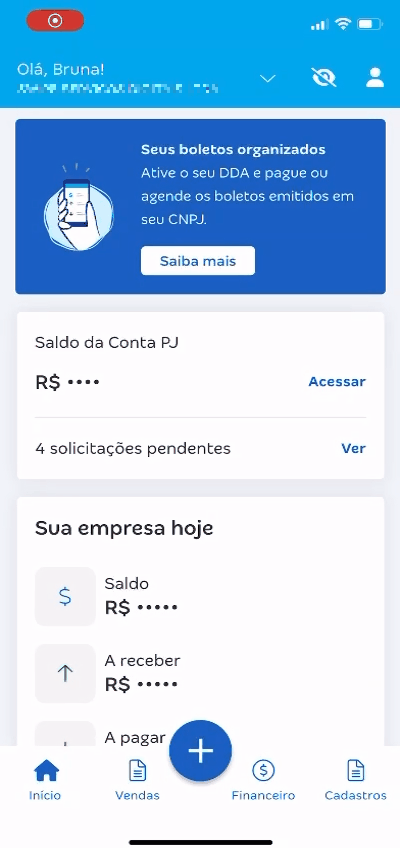 Passo a passo para acessar o extrato da Cnta PJ no Conta Azul de Bolso.gif