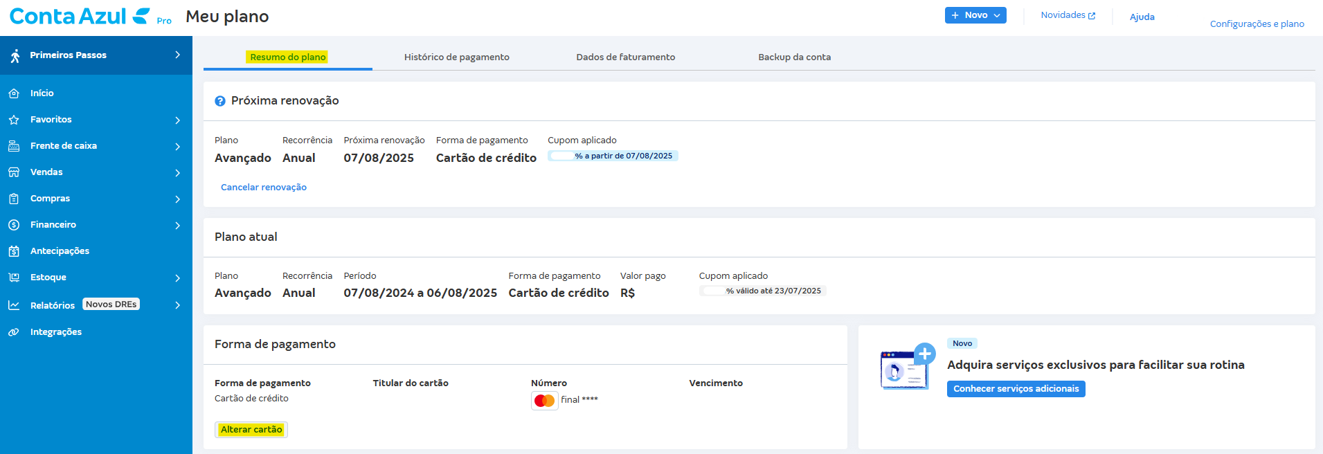 Tela de Resumo do plano com destaque para Alterar cartão de crédito.png