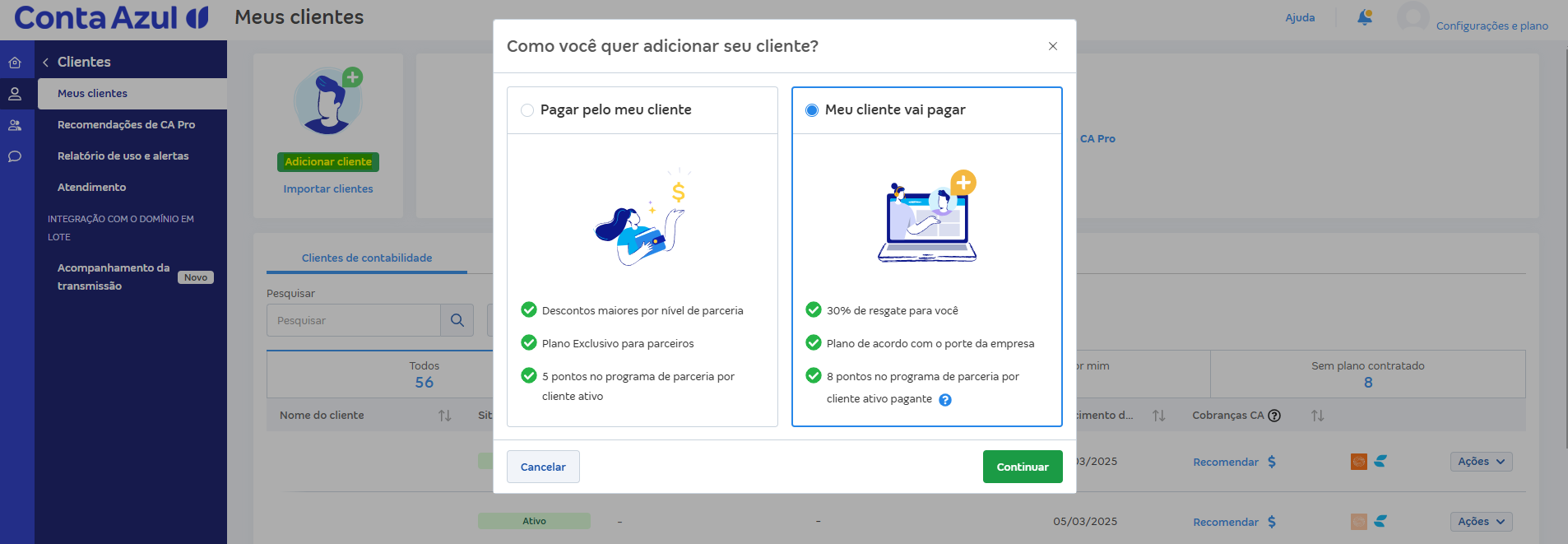 Tela para adicionar cliente e escolher quem vai pagar a licença.png