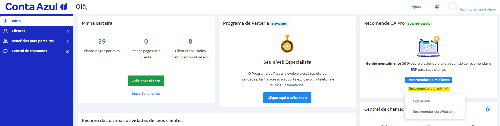 Tela inicial com destaque para Recomendar a um cliente via link.png